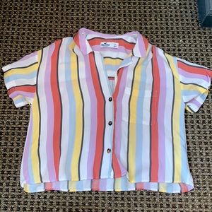 Hollister Multi-Color Striped Crop Button Down Top